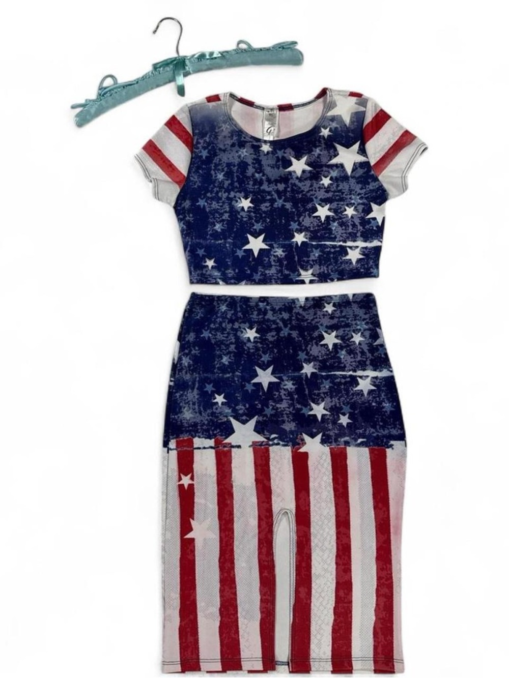 Gracie Red, White & Blue Star-Striped Two-Piece Skirt Set
